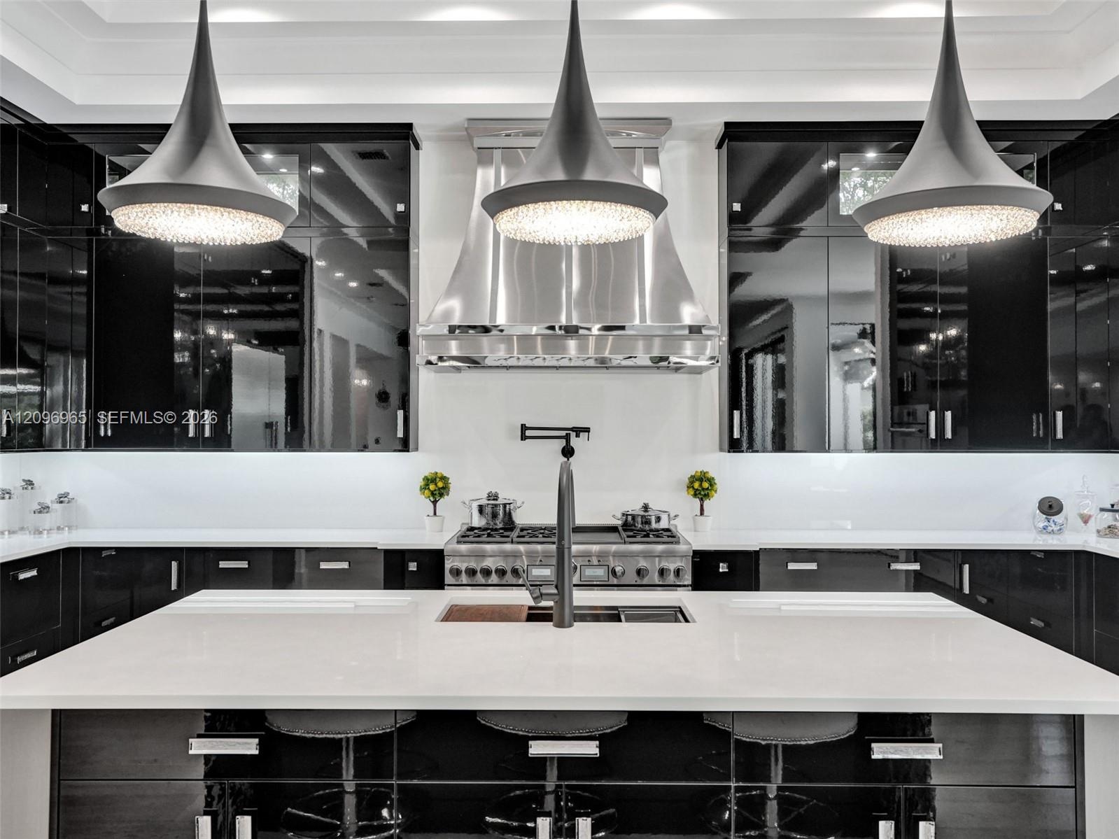 Polished black stone surface featuring high-contrast white veining
