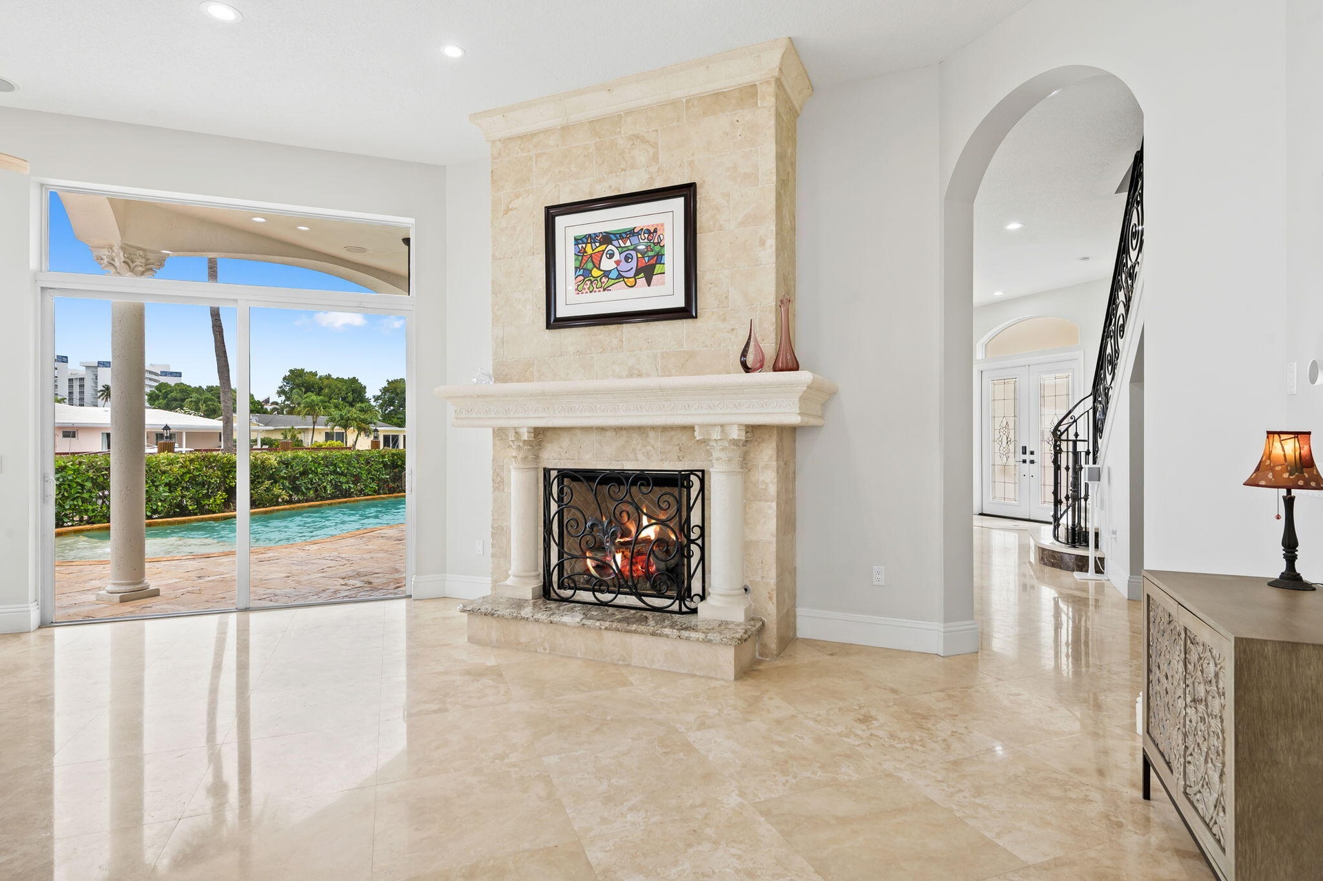 One of two gas fireplaces