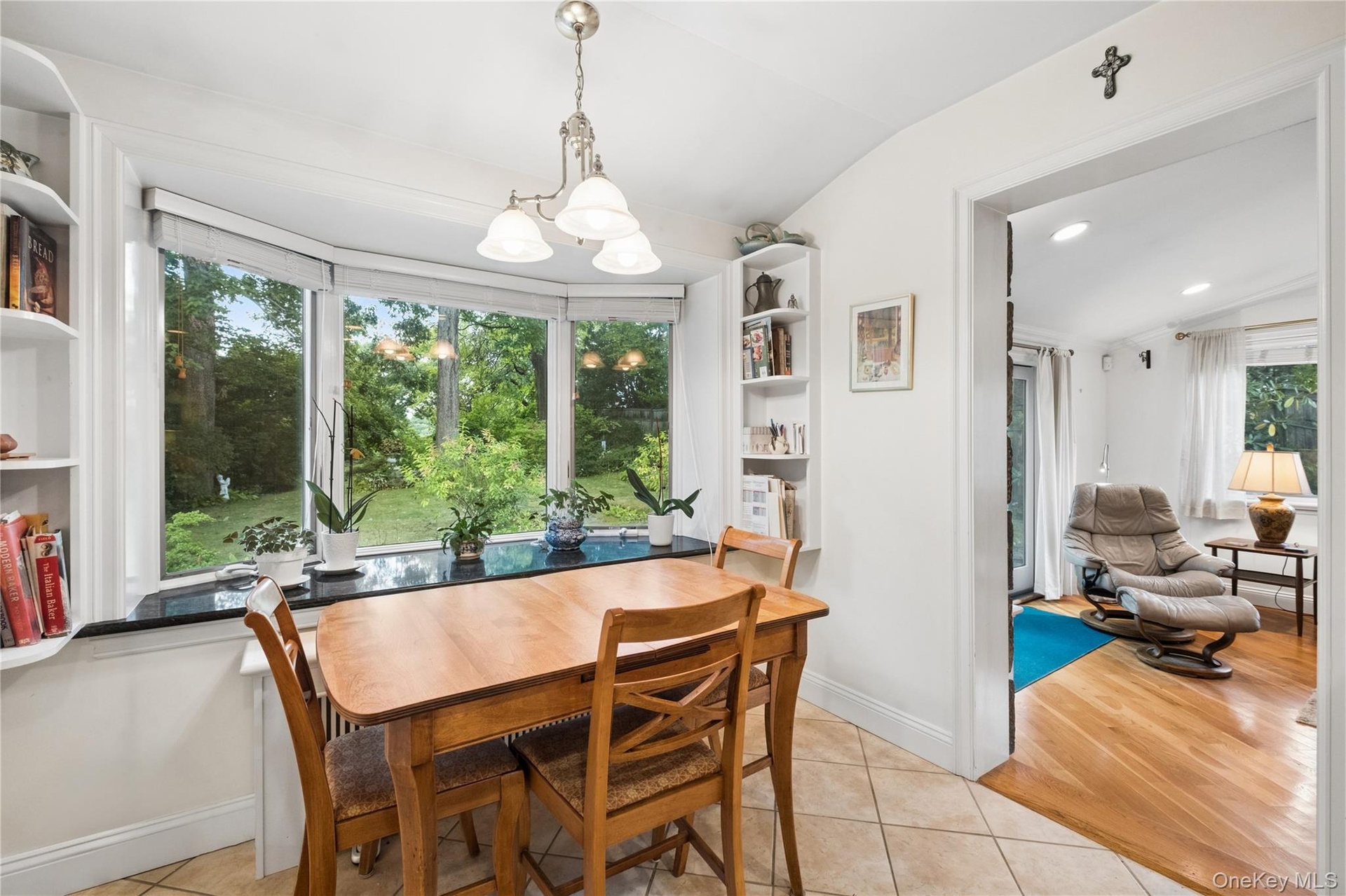 Dining area in kitchen with view of family room