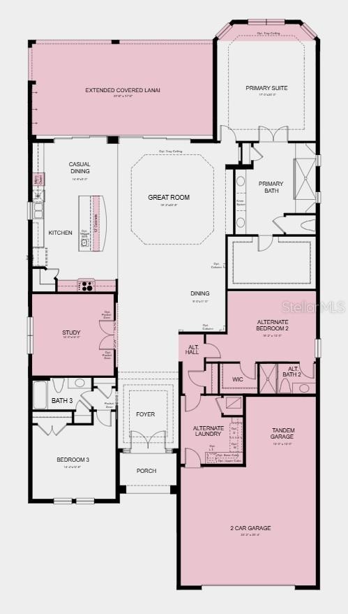 Floor Plan - Additional Highlights Include: tray ceiling package, double pocket doors into the study, 8' interior doors, outdoor kitchen rough-in, and