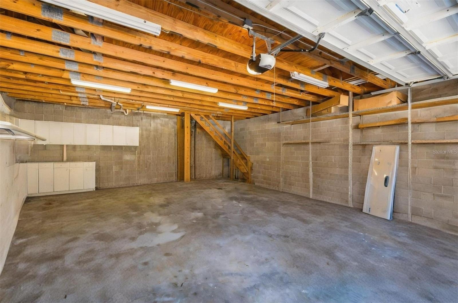 Detached garage with stairs to apartment