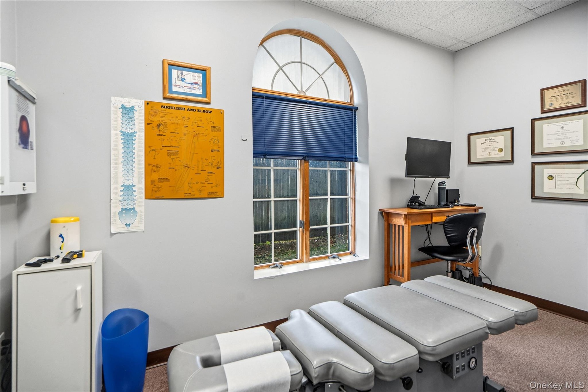 Room featuring a large, arched window with multi-pane glass and a grid-style muntin pattern