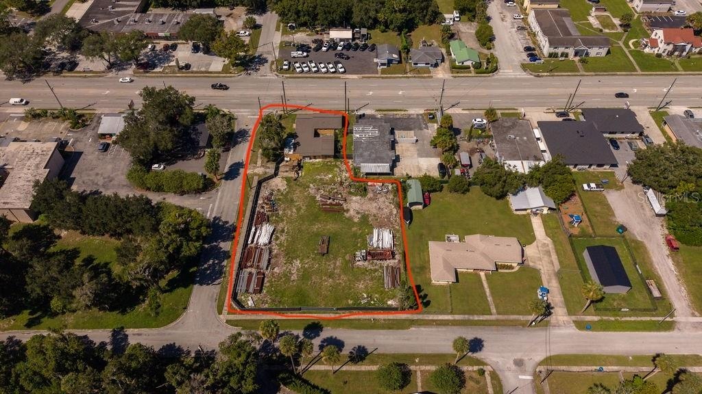 Aerial of entire parcel with frontage on 3 streets: 15-A, Voorhis and Dexter.
