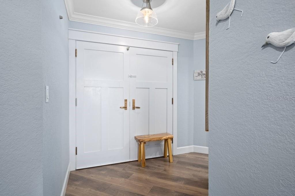 Double door with shaker trim.