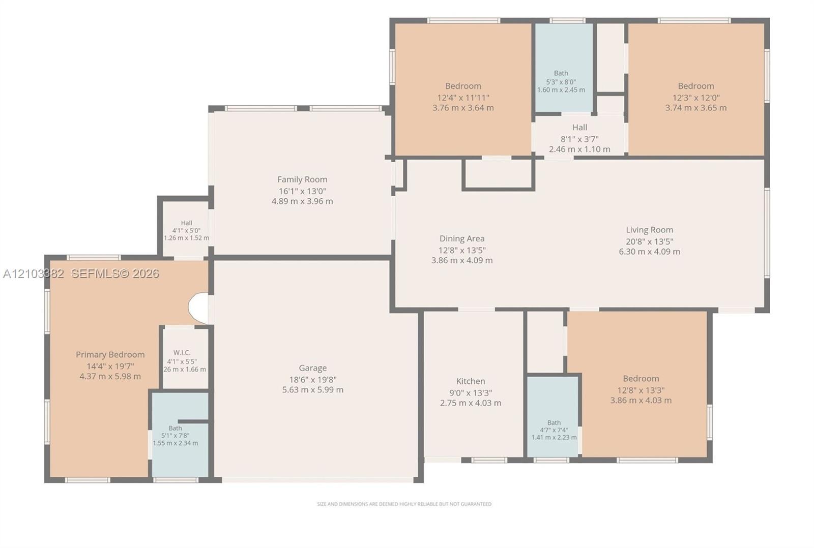 Floor plan showing split design and layout. House for rent in Coral Gables. House for rent listed by Realtor