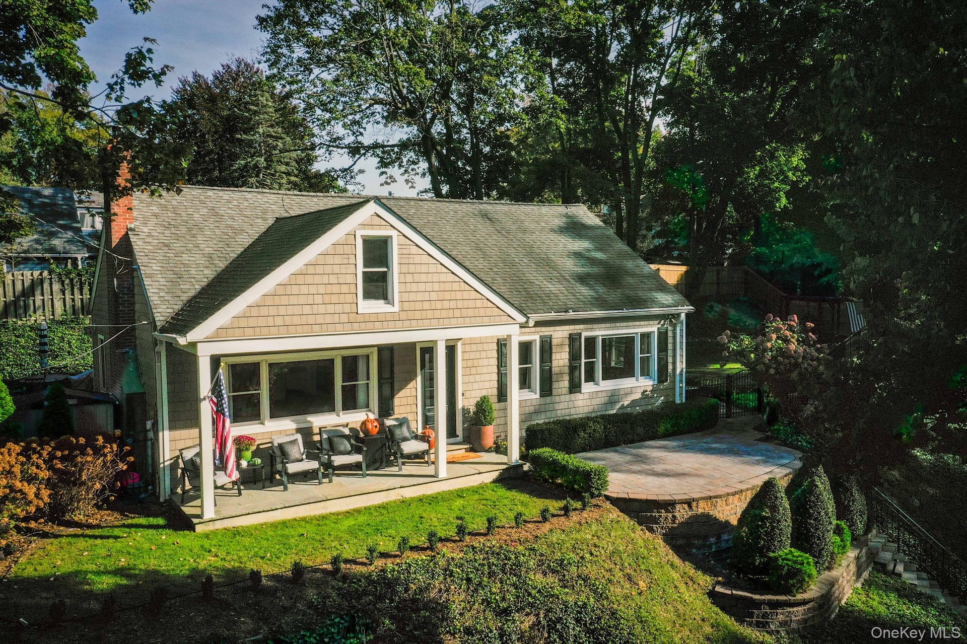 Porch and patio at the front.