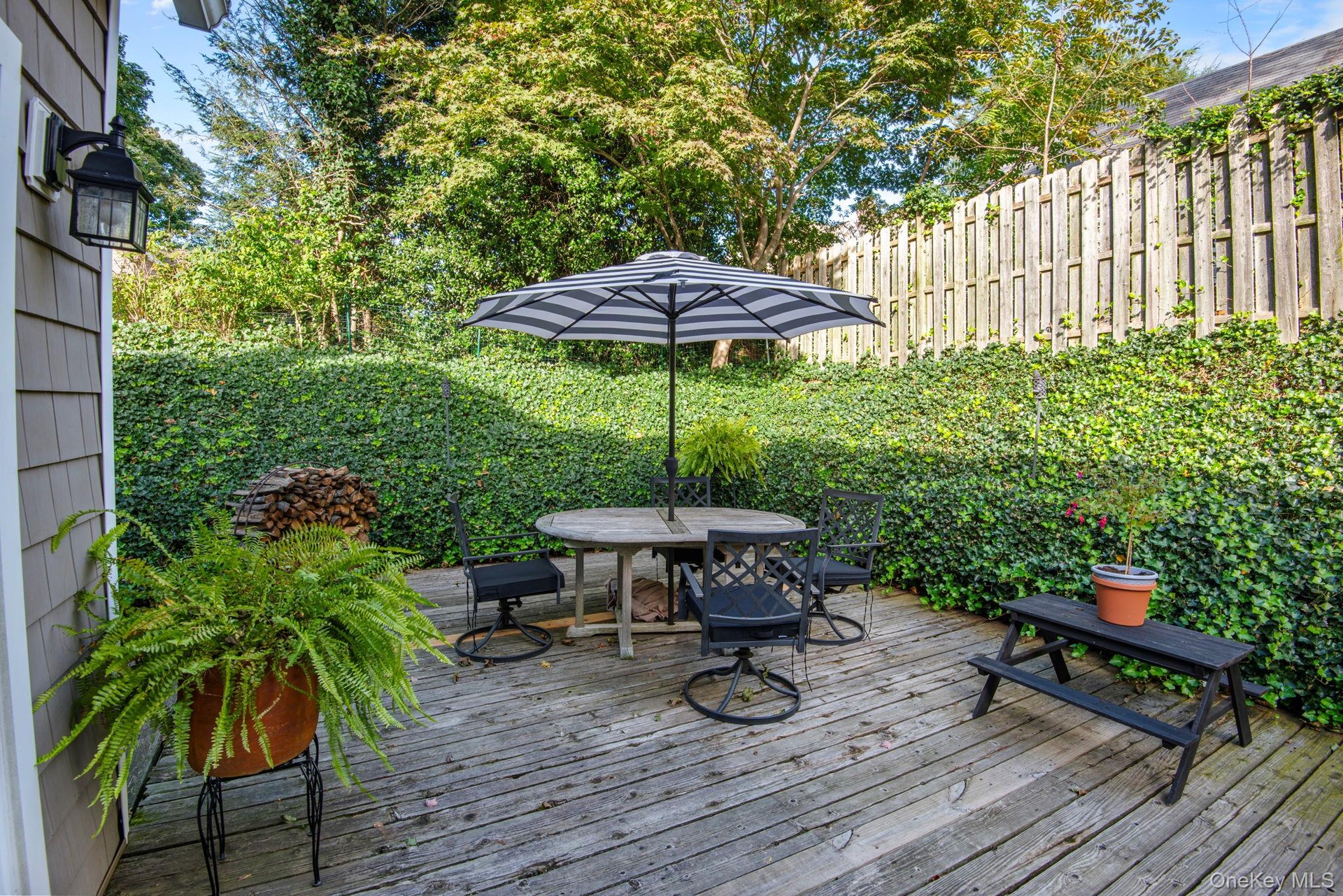 Garden surrounding deck off dining area.