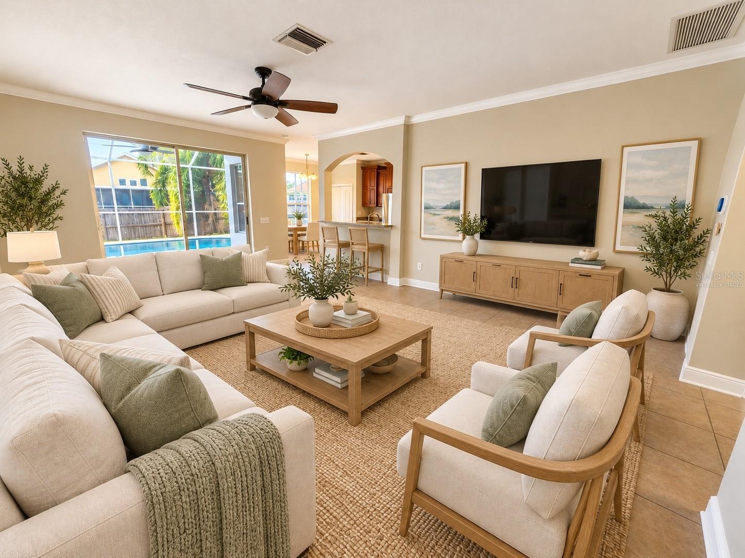 Virtually staged family room
