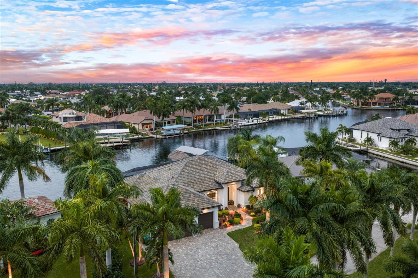 Aerial evening view
