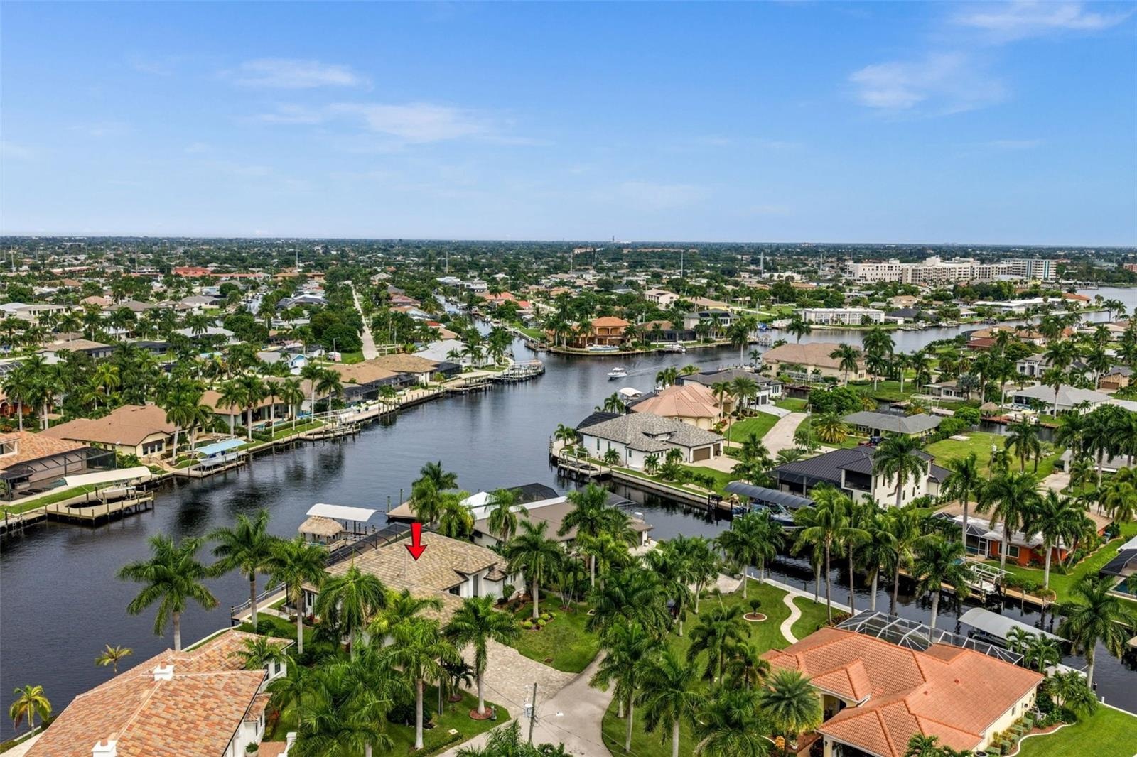 Aerial view of the house and canal