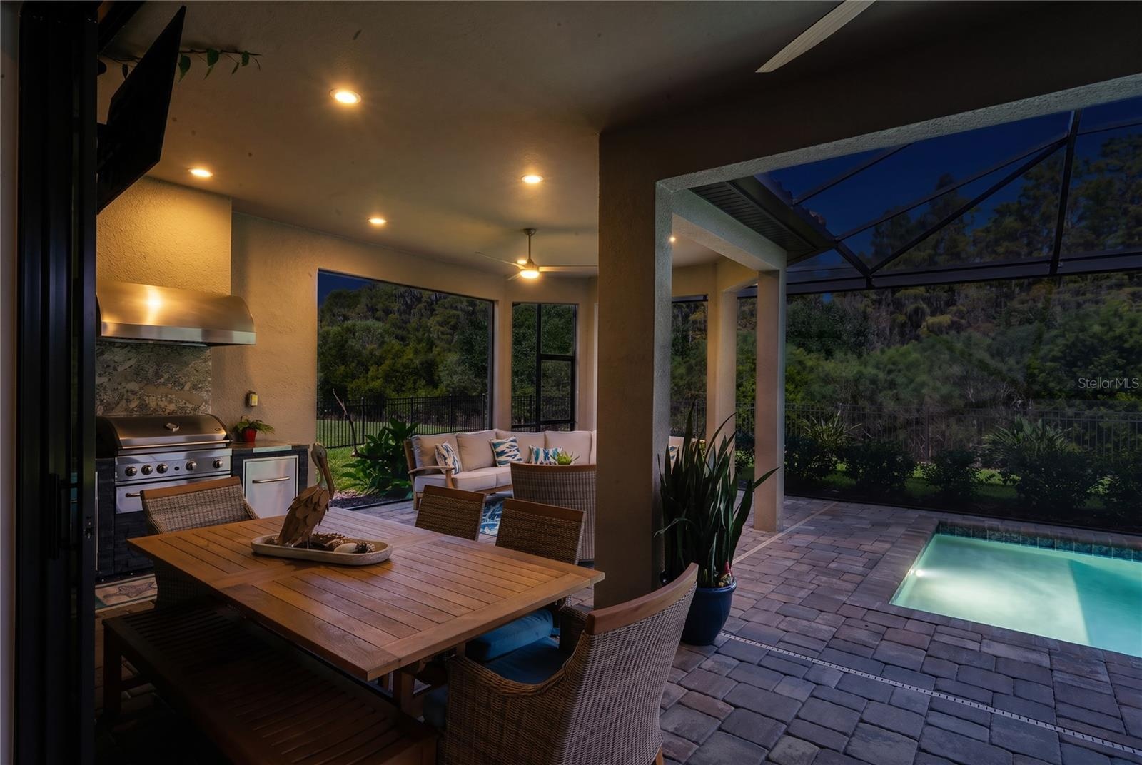 Evening view of outdoor living space