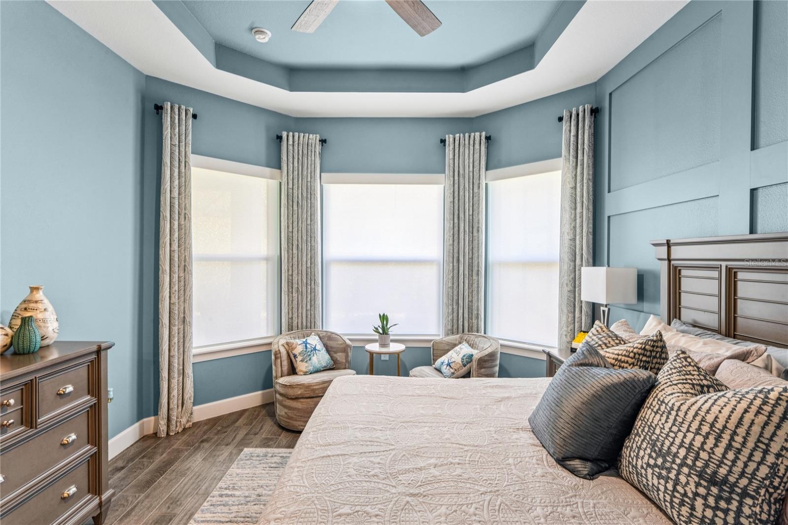 Primary Suite Bay window shades closed
