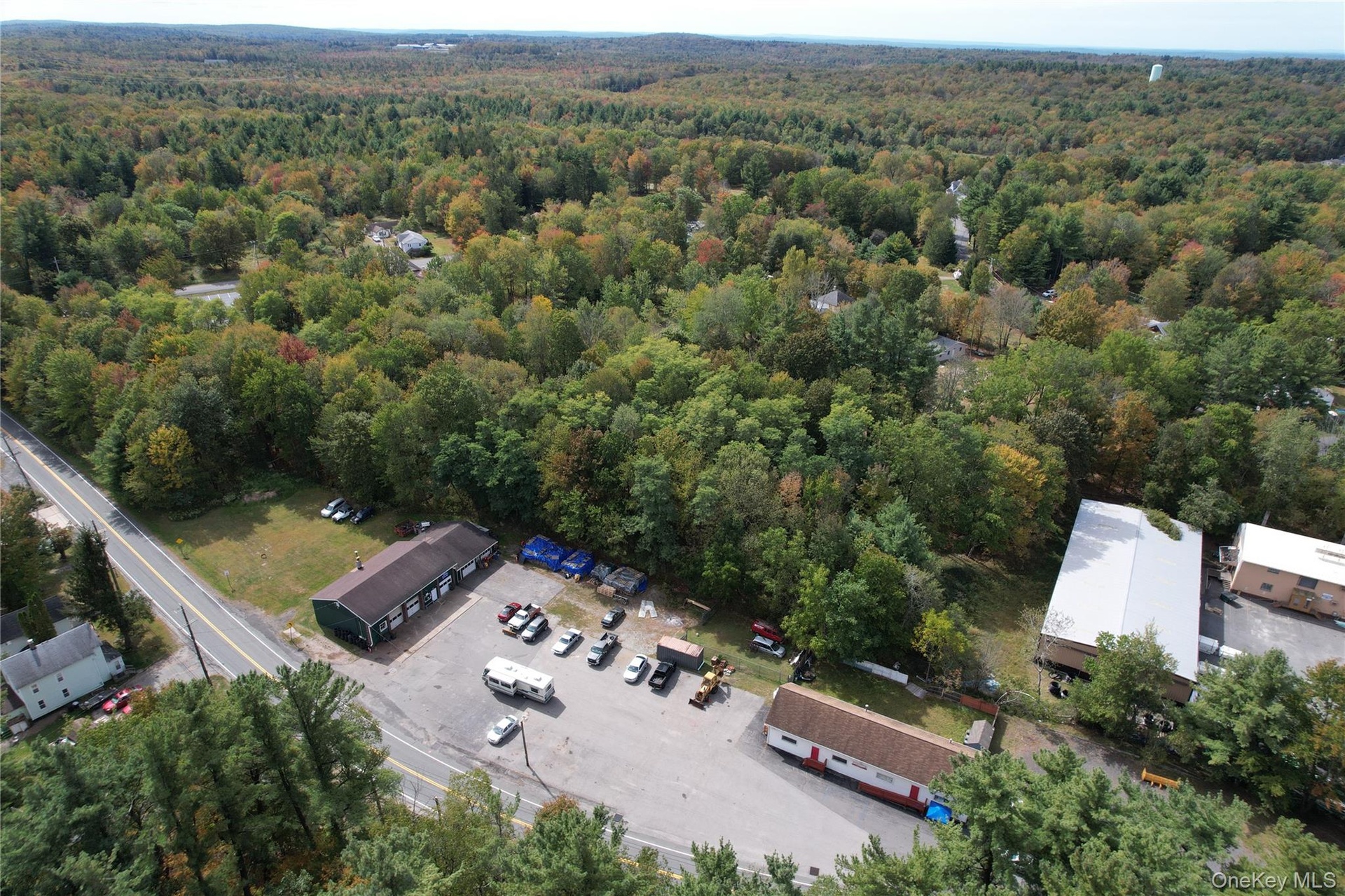 Aerial view of a heavily wooded area