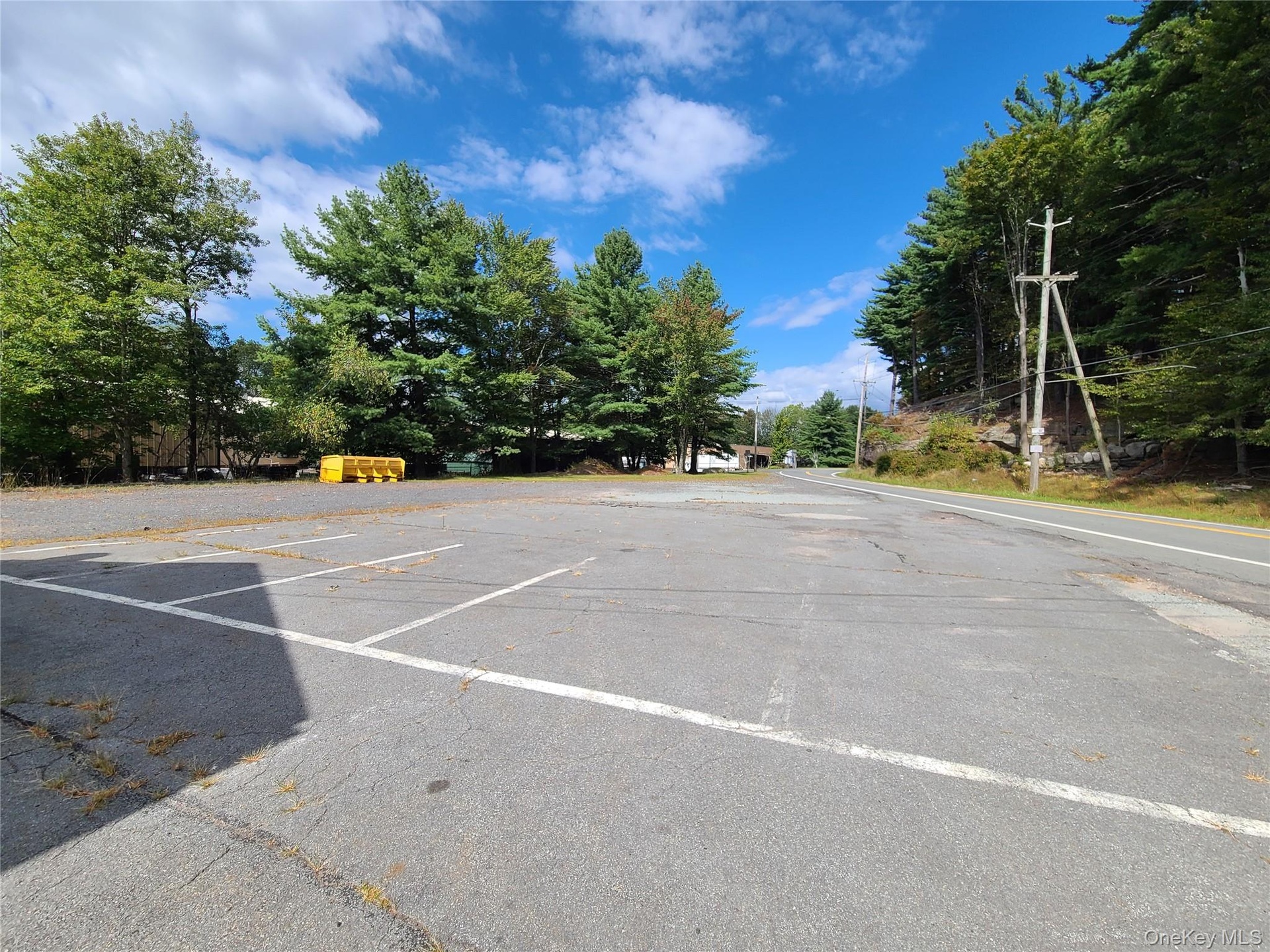 Uncovered parking lot with view of scattered trees