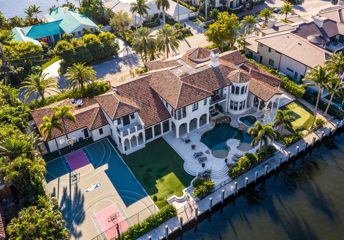Luxury Mediterranean Estate in Exclusive Gated Community in Fort Lauderdale. Deep Water Frontage for Mega Yacht. Double Lot. NBA Basketball Court. Swimming Pool With Grottos and Water Slide.